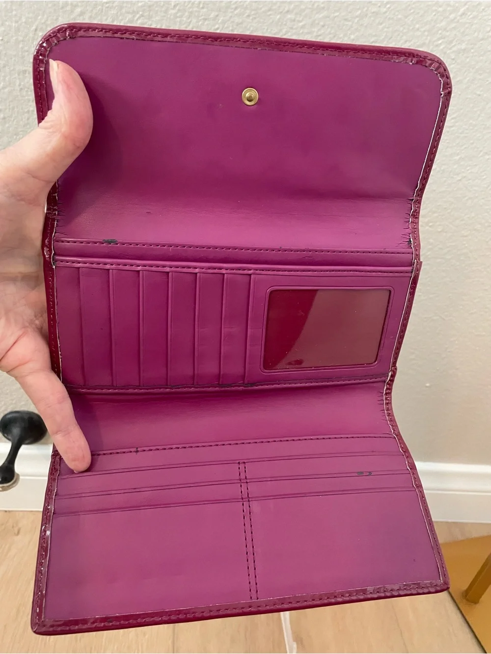 Coach Pink Ruby Signature C Embossed Patent Leather Slim Envelope Wallet